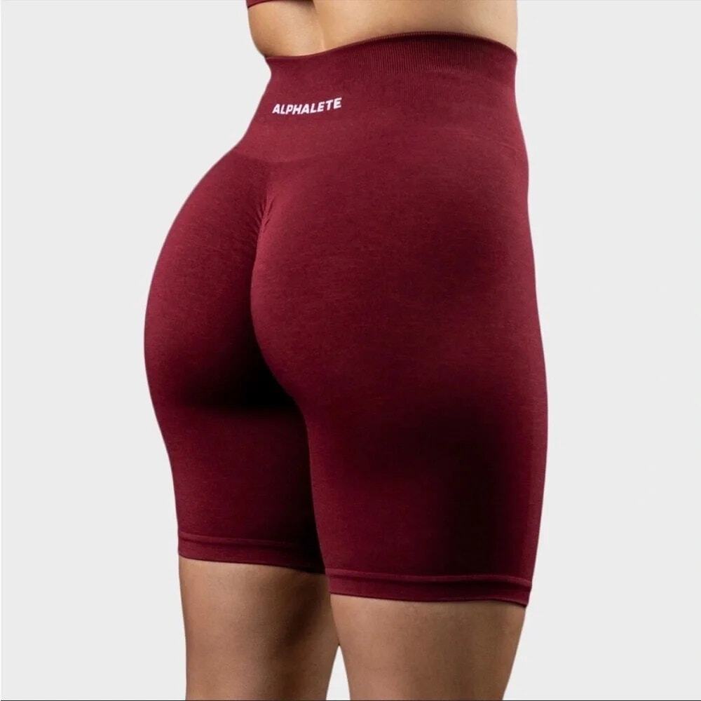 Alphalete Amplify Ultra High Rise Seamless Scrunch Biker Shorts Burgundy Size XS